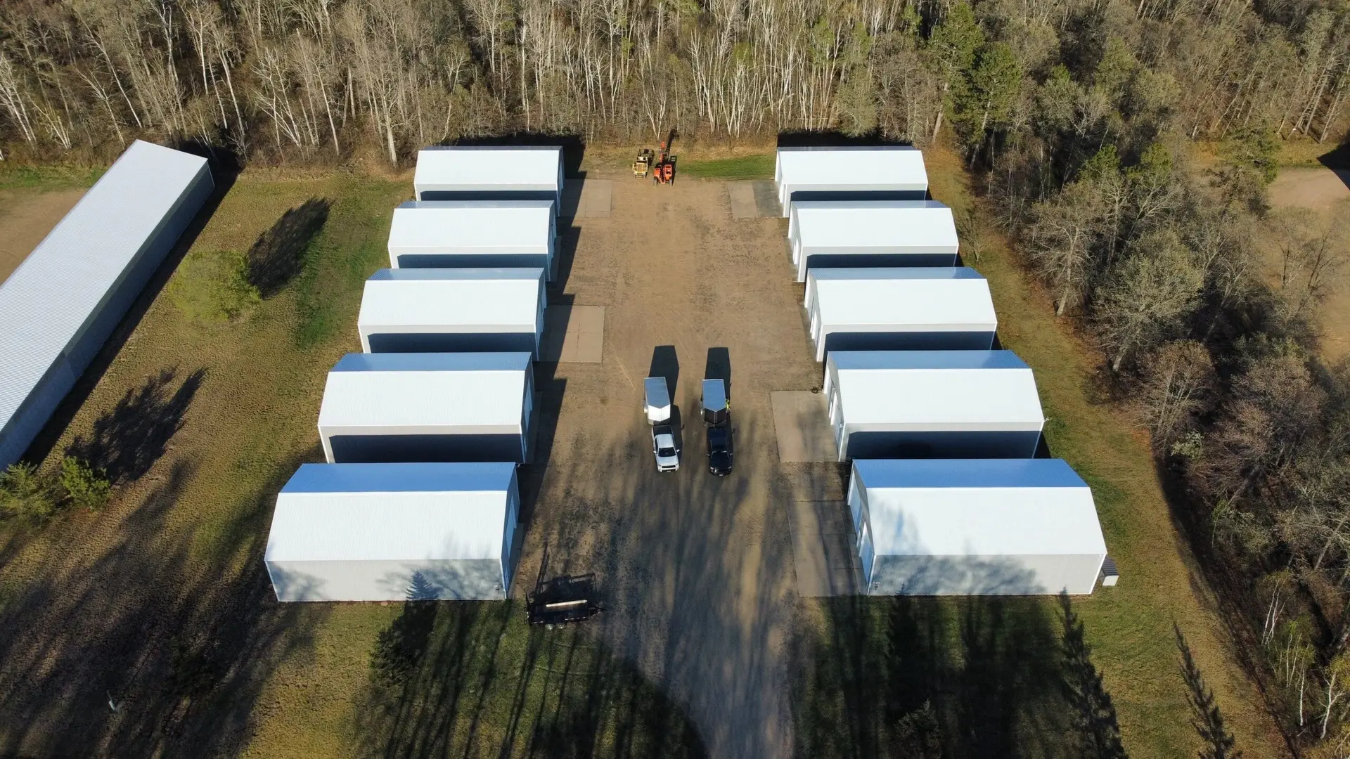 Aerial view of storage containers arranged.